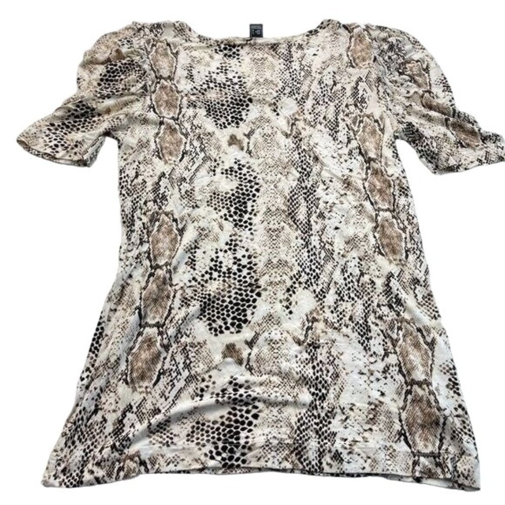 MNG by Mango Women’s Snake Animal Print Short Sleeve Smoked Top Blouse Size L